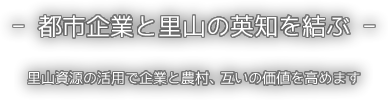 都市企業と里山の英知を結ぶ 里山資源の活用で企業と農村、互いの価値を高めます